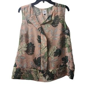 Cabi Sleeveless Blouse Tropical Leaf Print‎ Twist Front Top Size S
